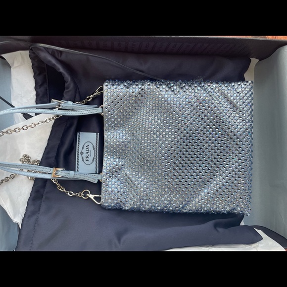 Prada Crystal Crossbody Satin Handbag Celeste Blue - NEW season Re Edition NWT! - Picture 5 of 9